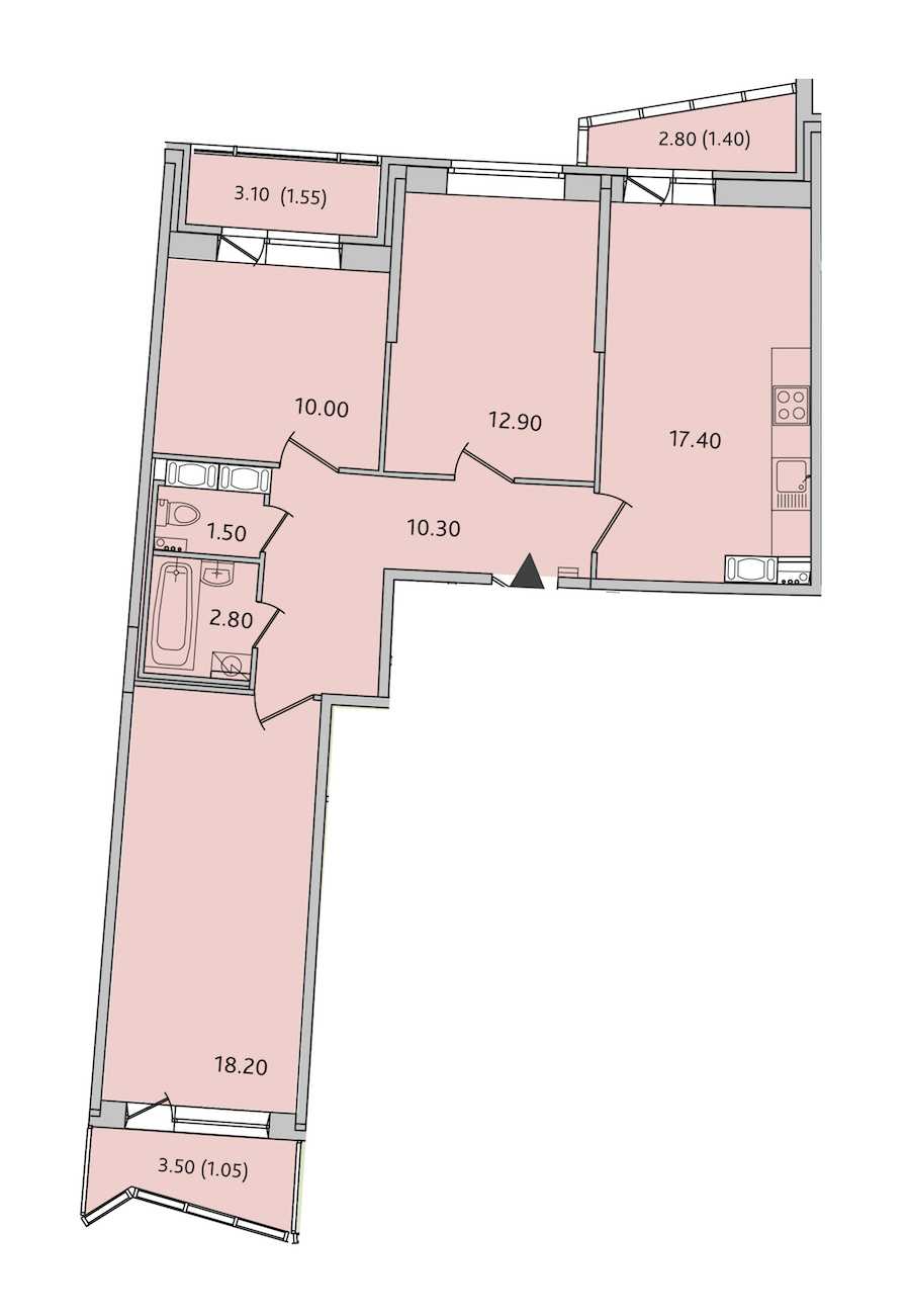 Трехкомнатная квартира в : площадь 77.1 м2 , этаж: 10 – купить в Санкт-Петербурге